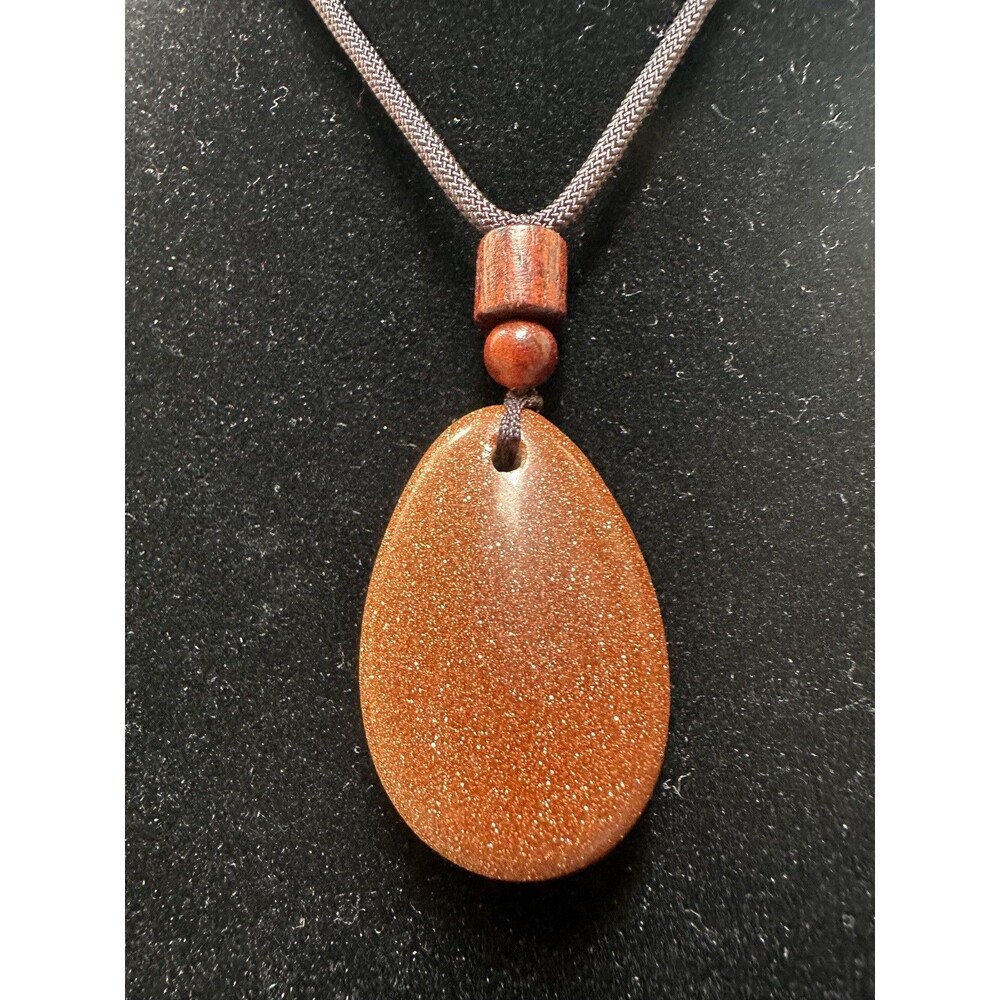 Aventurine gemstone pendant with brown adjustable cord necklace